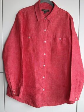 Tommy Bahama 100% Linen Button Down Shirt Red Large Summer Resort Vacation
